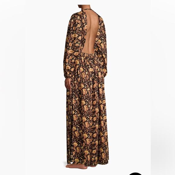 Matteau Puff Sleeve Open Back Orange Floral Maxi Dress - Picture 6 of 13